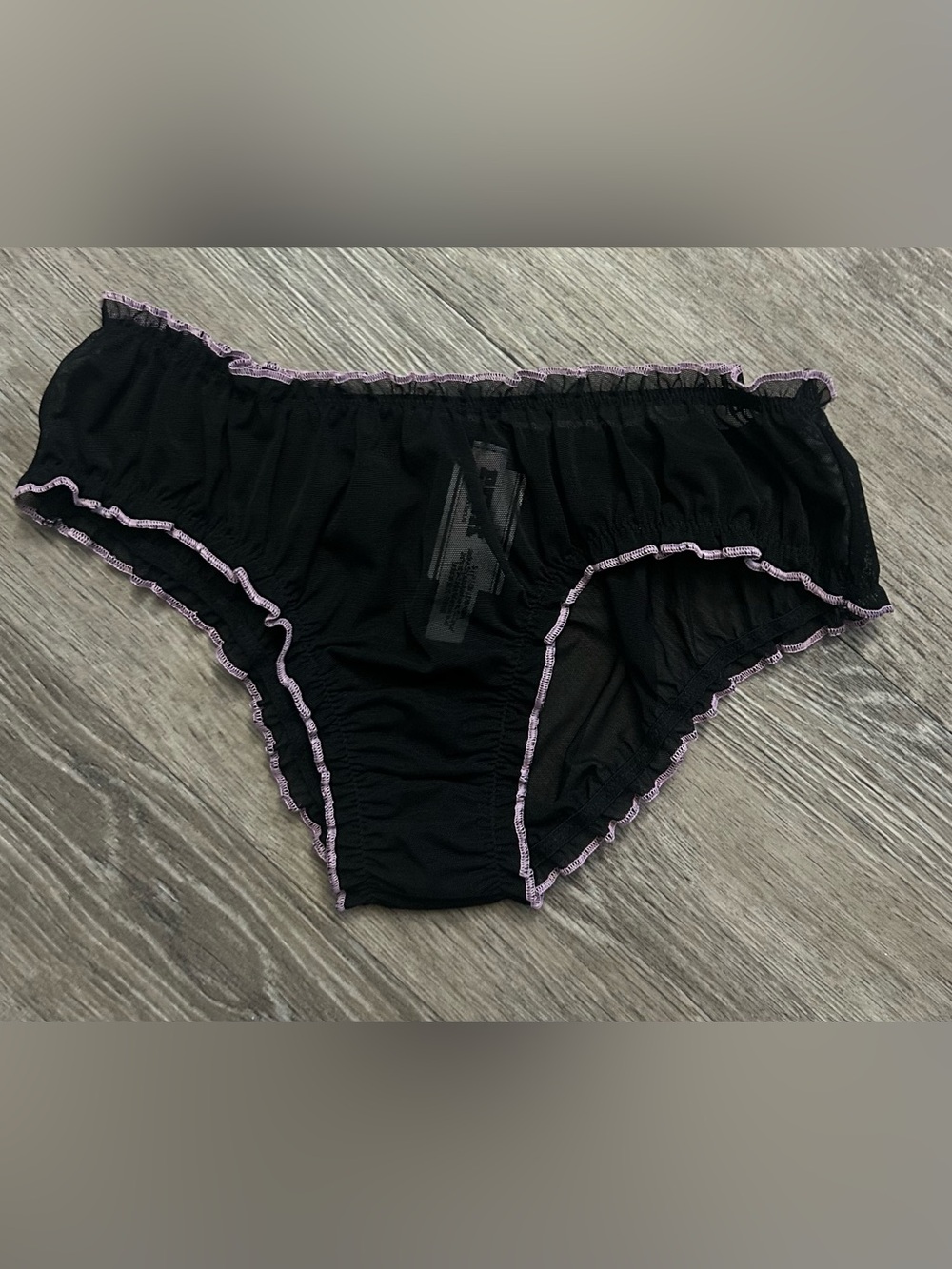 Victoria's Secret Black Sheer cheeky with Light Pink Ruffle Trim